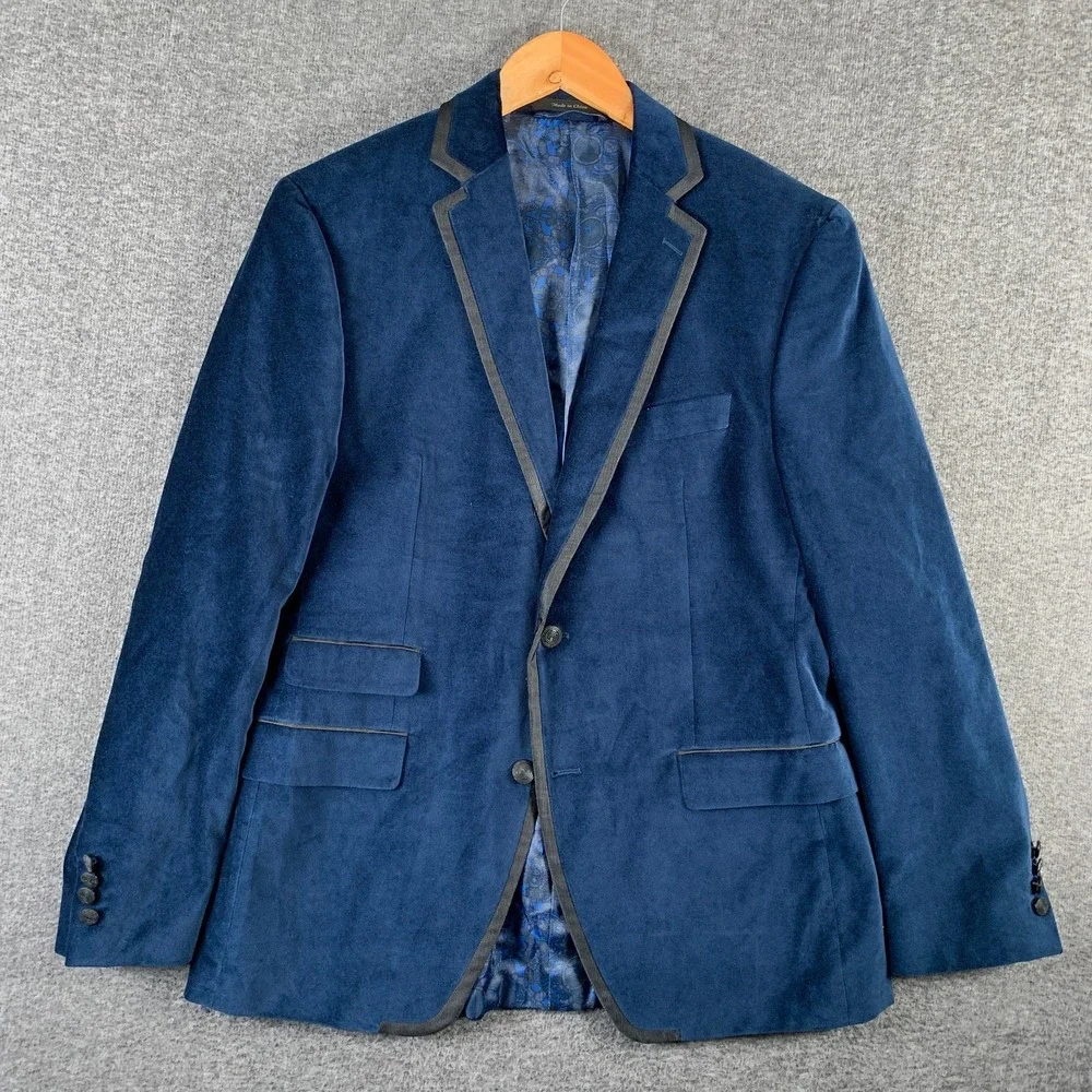 Tallia Blazer Jacket Men 40R Blue Velvet Cotton Sport Coat Modern Preppy